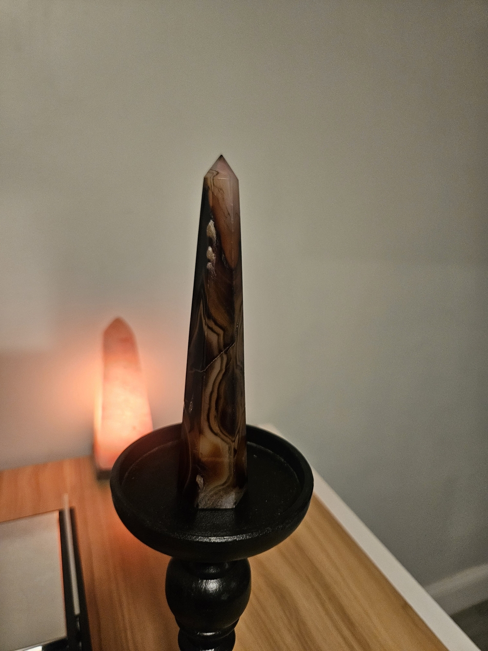 Red And Black Sardonix Crystal Obelisk Decorative Accent